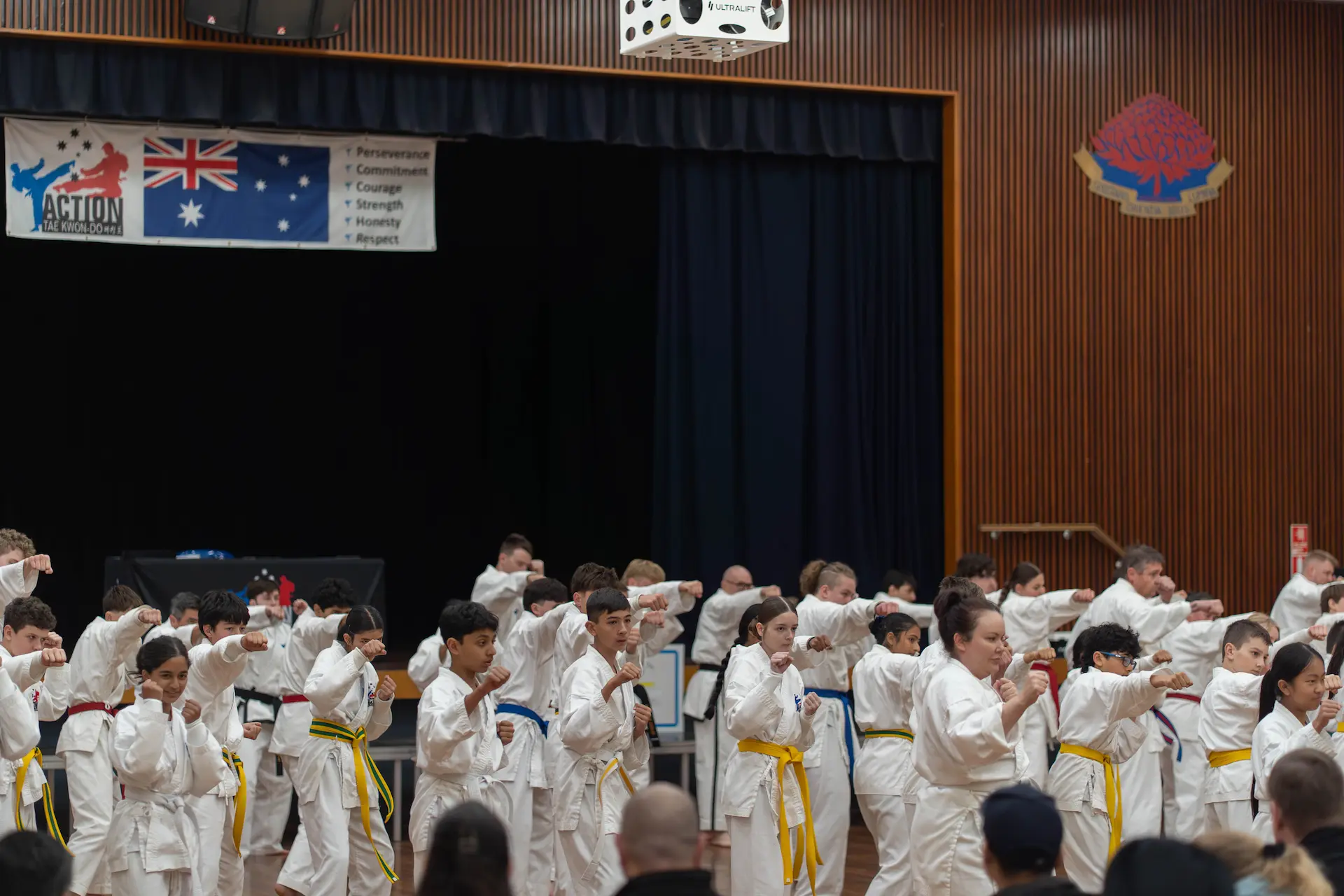 Students sparring at an Action TKD class in Canberra